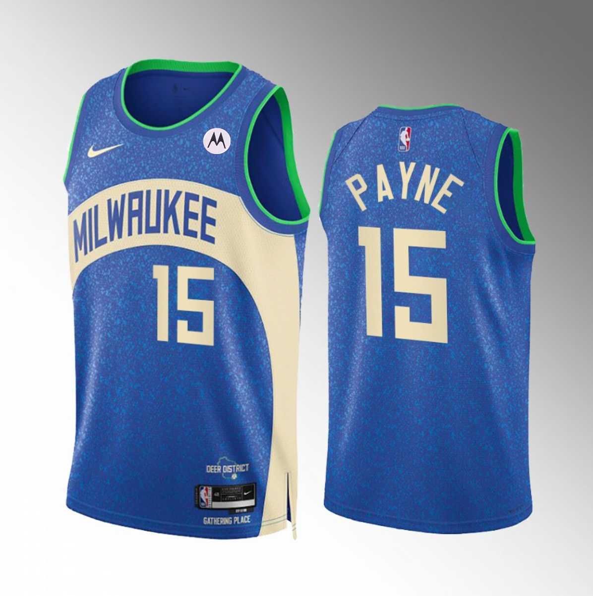 Men%27s Milwaukee Bucks #15 Cameron Payne Blue 2023-24 City Edition Stitched Basketball Jersey Dzhi